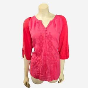 Nine West Vibrant‎ Pink Blouse with Embroidery